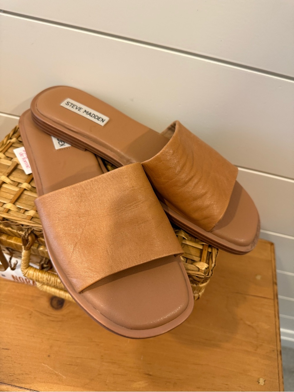 Steve Madden Tan Wide-Band Slide Sandals